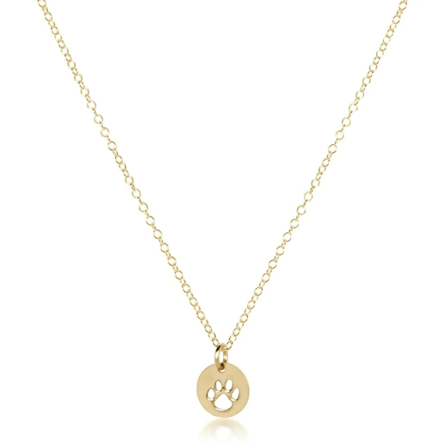 16" necklace gold - paw print small gold disc