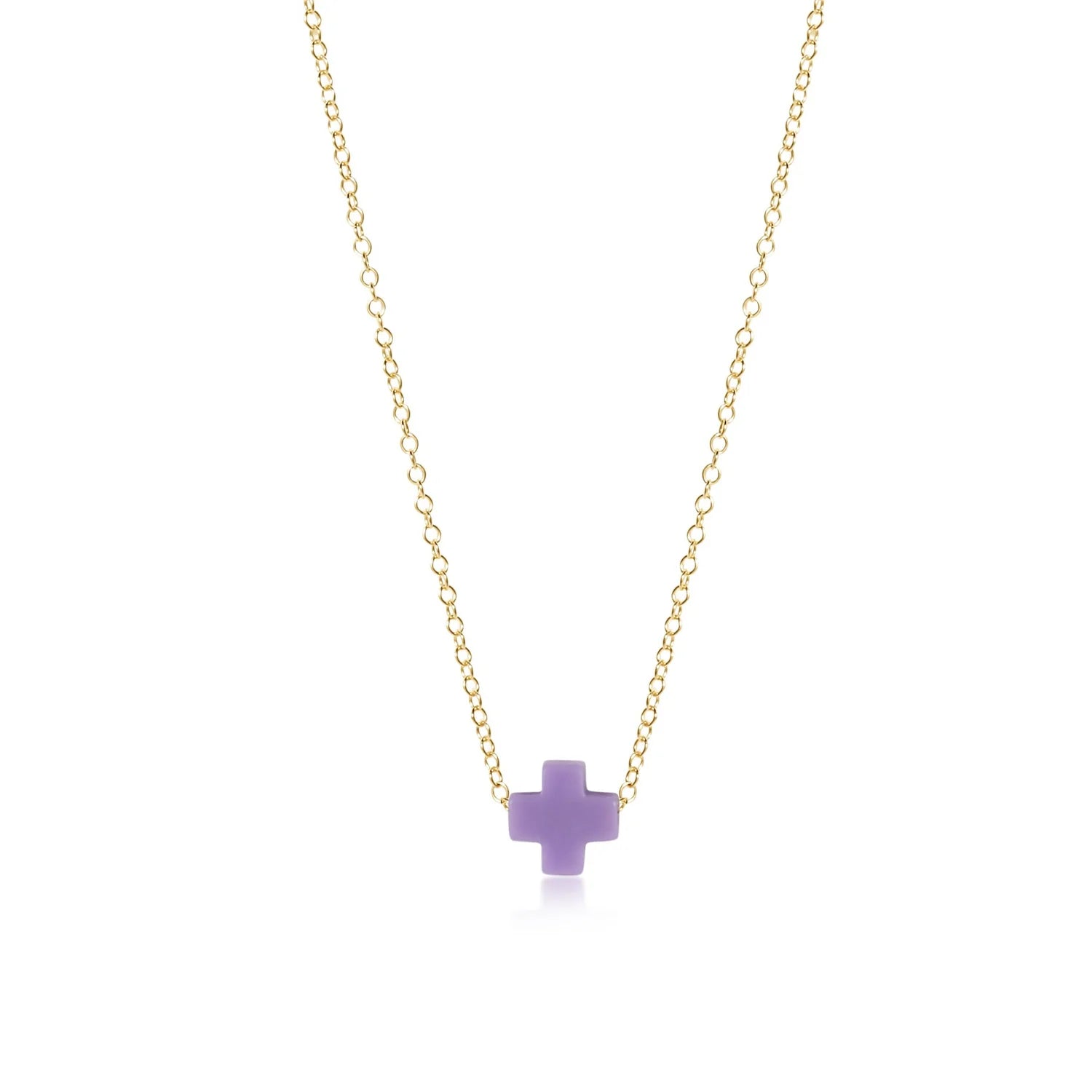 16" necklace gold - signature cross purple