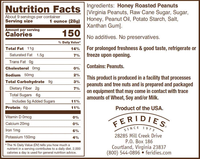 Feridies 9oz Honey Roasted Virginia Peanuts