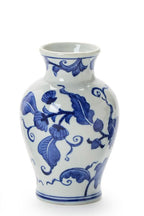 Hand-Painted Blue and White Floral Chinoiserie Vase