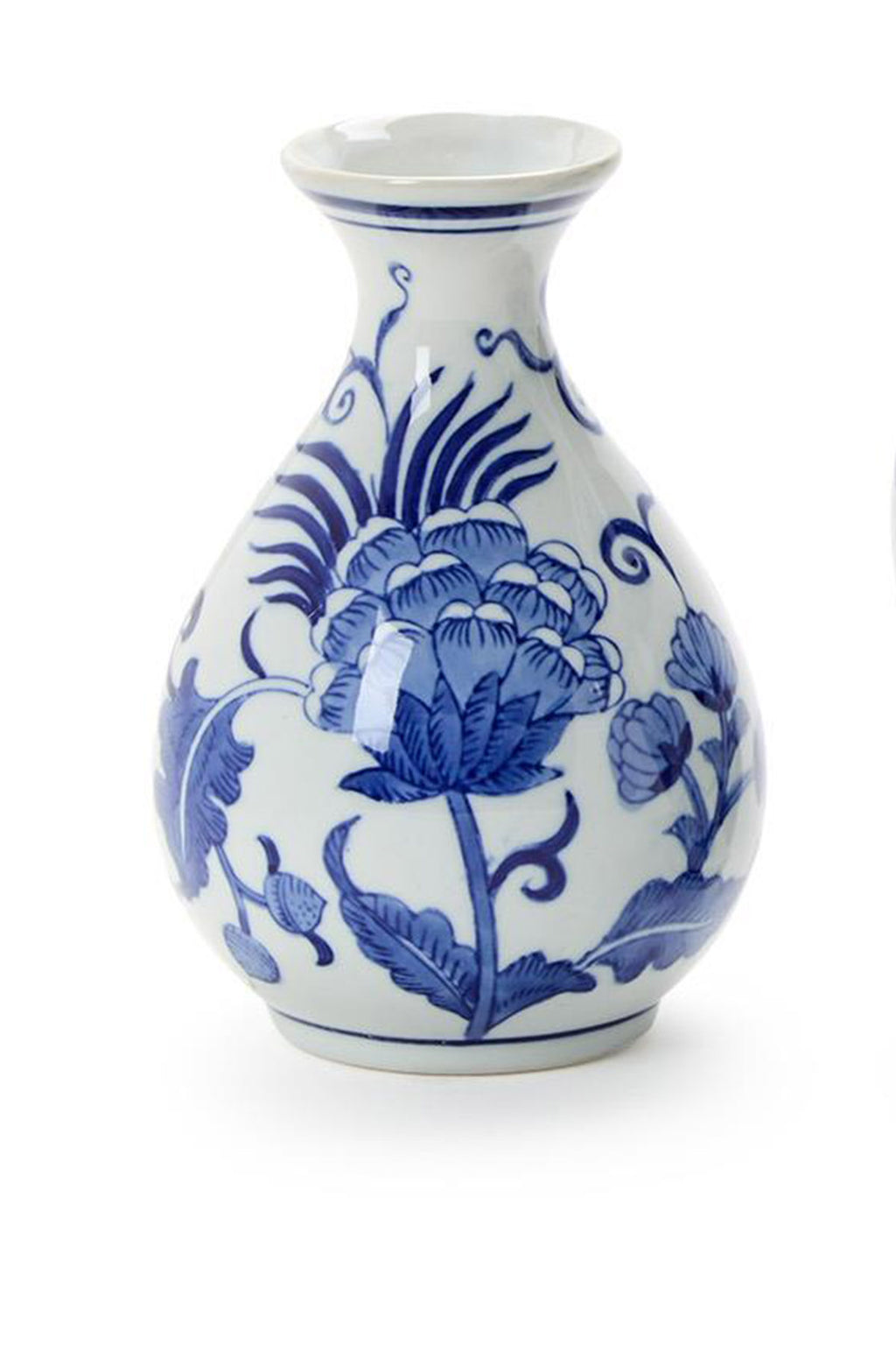 Hand-Painted Blue and White Floral Chinoiserie Vase