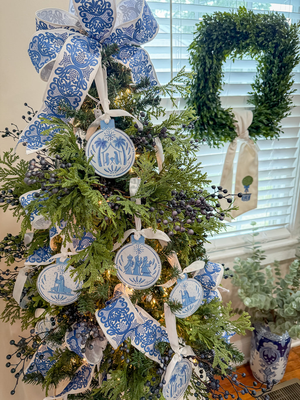 Blue & White Nativity Ornament