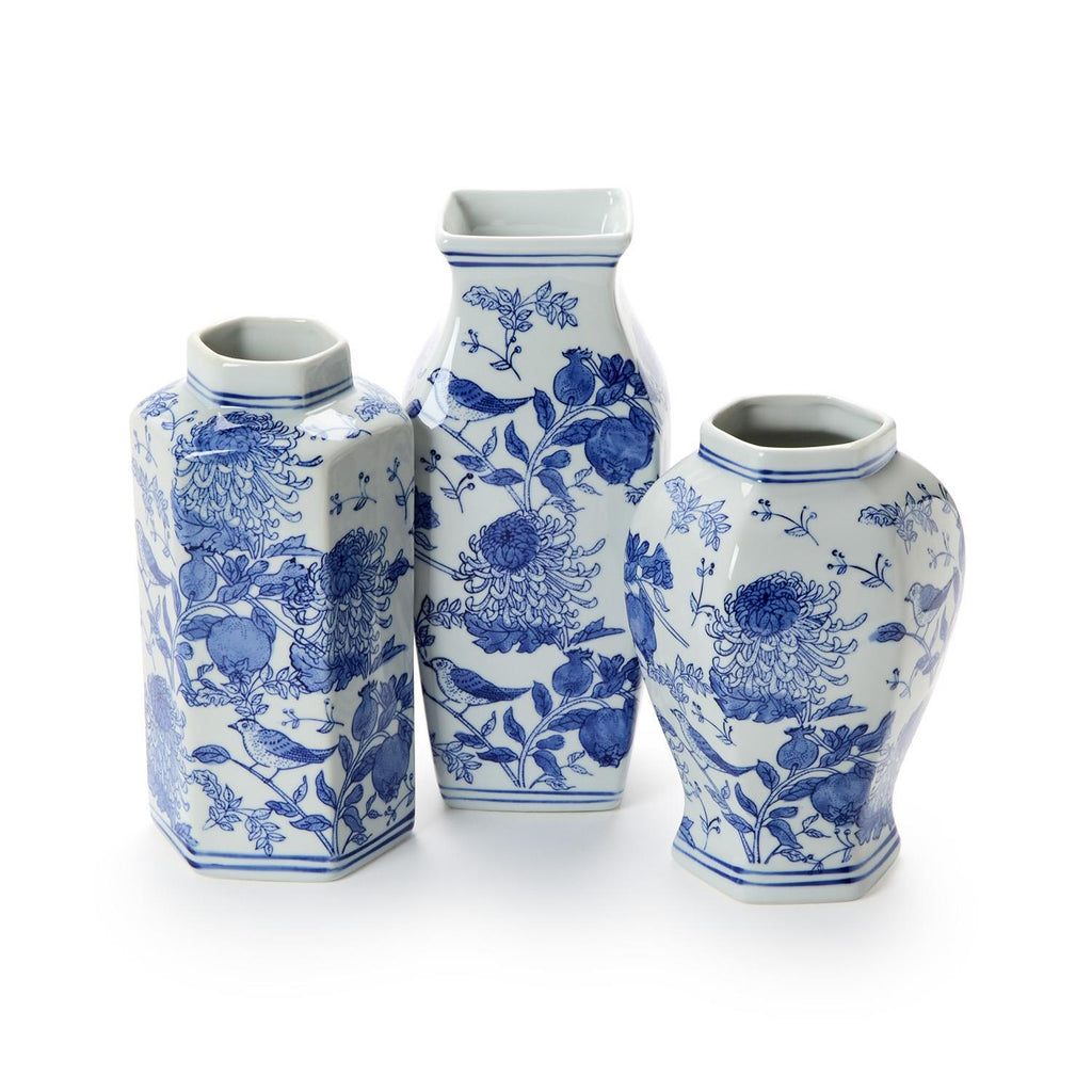 Chrysanthemum Hand-Painted Blue and White Vase