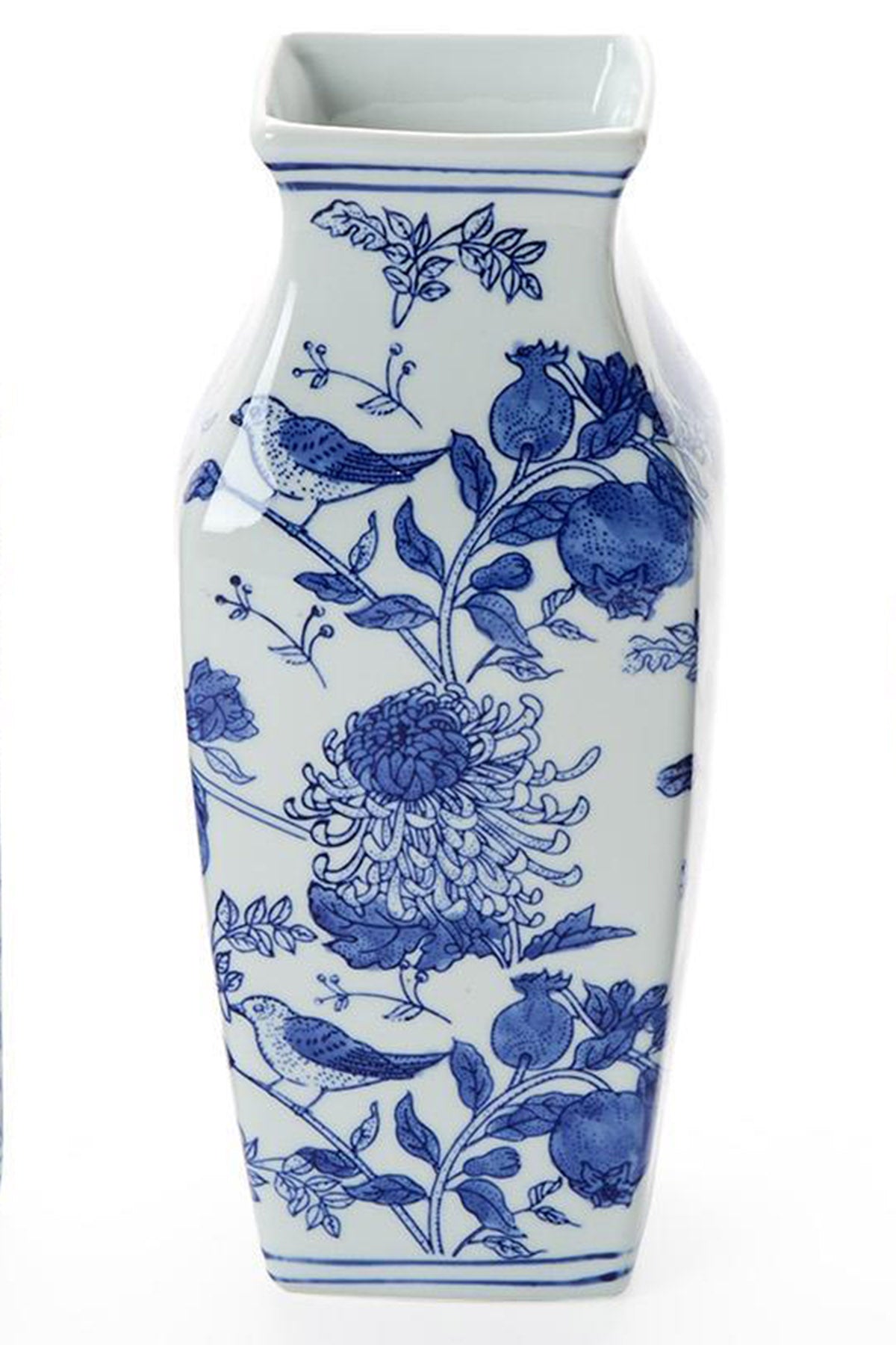 Chrysanthemum Hand-Painted Blue and White Vase
