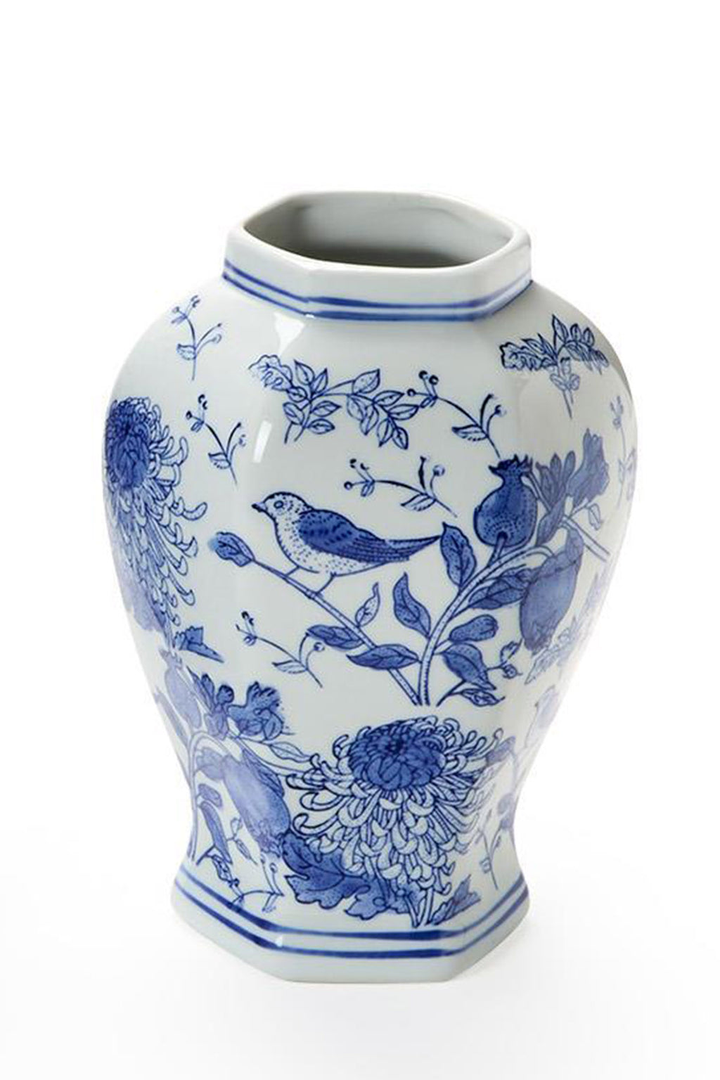 Chrysanthemum Hand-Painted Blue and White Vase