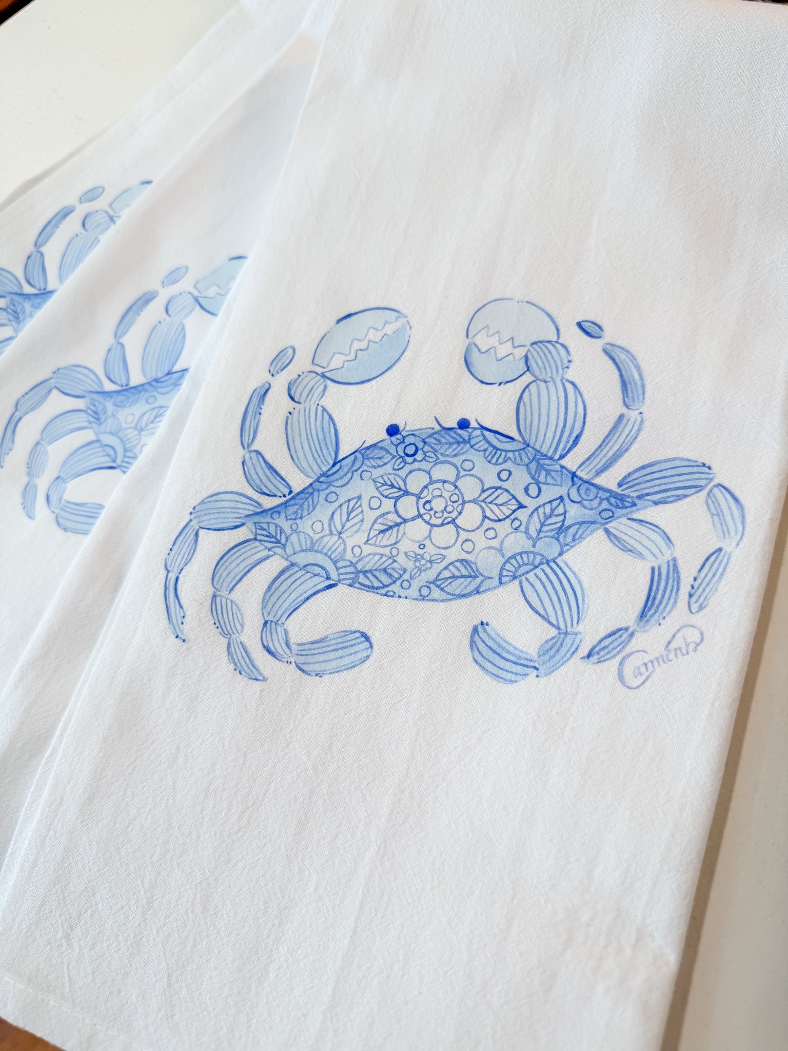Floral Coastal Crab Tea Towel