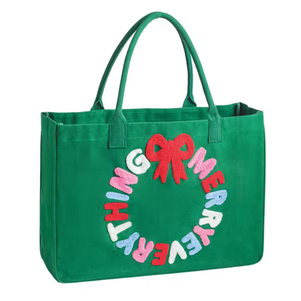 Green Christmas Wreath Canvas Tote