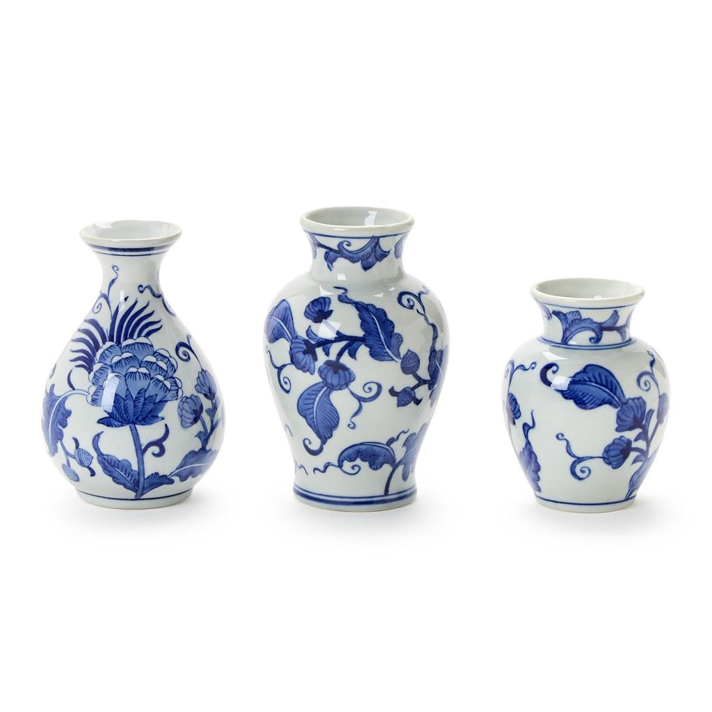 Hand-Painted Blue and White Floral Chinoiserie Vase