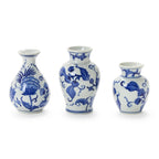 Hand-Painted Blue and White Floral Chinoiserie Vase