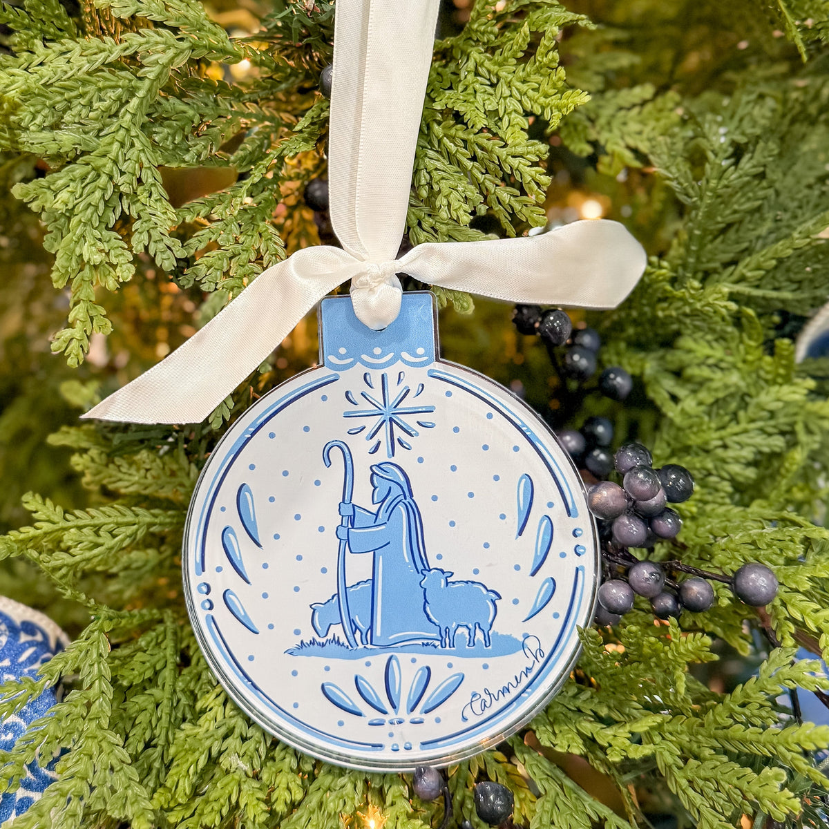 Shepherd Blue & White Acrylic Ornament