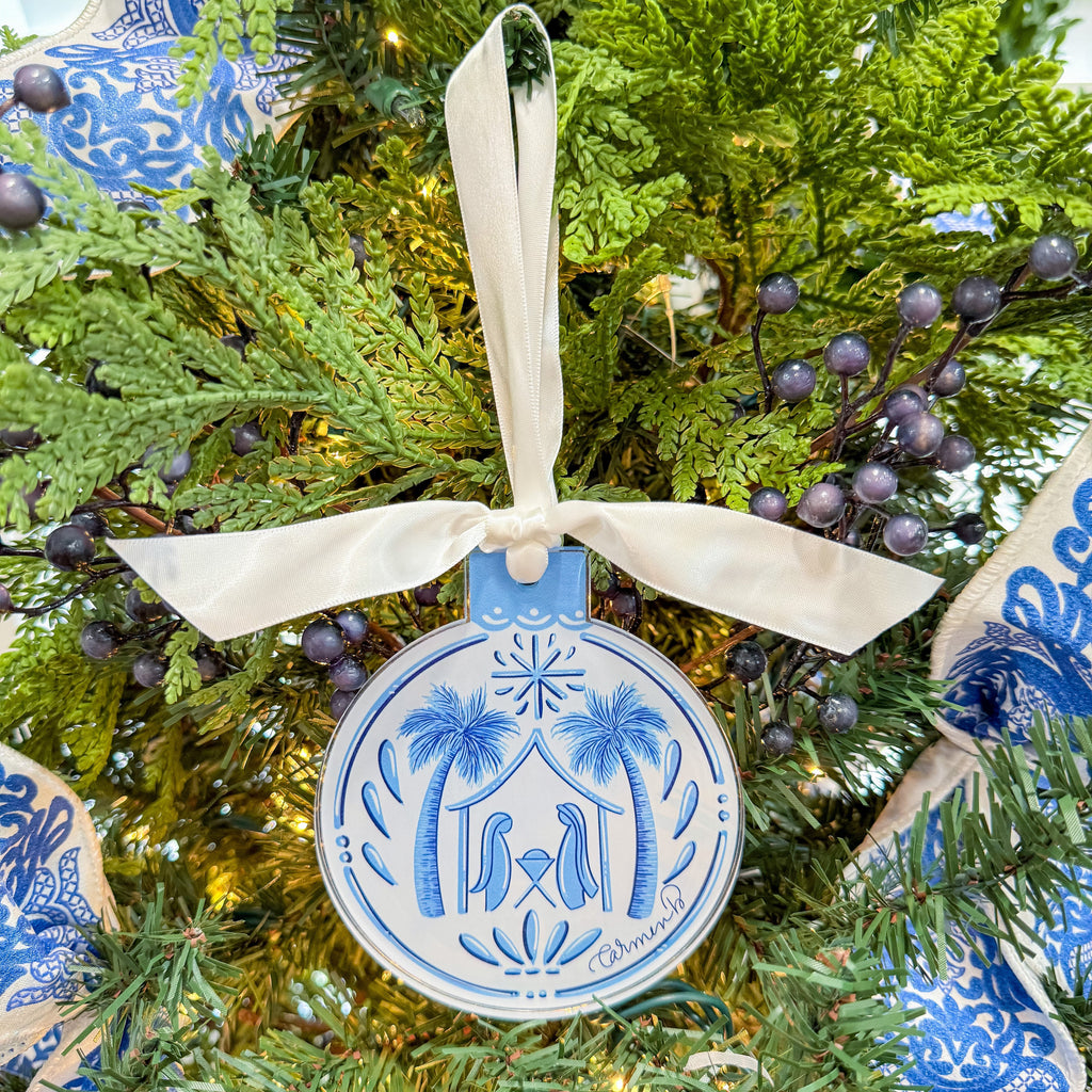 Blue & White Nativity Ornament