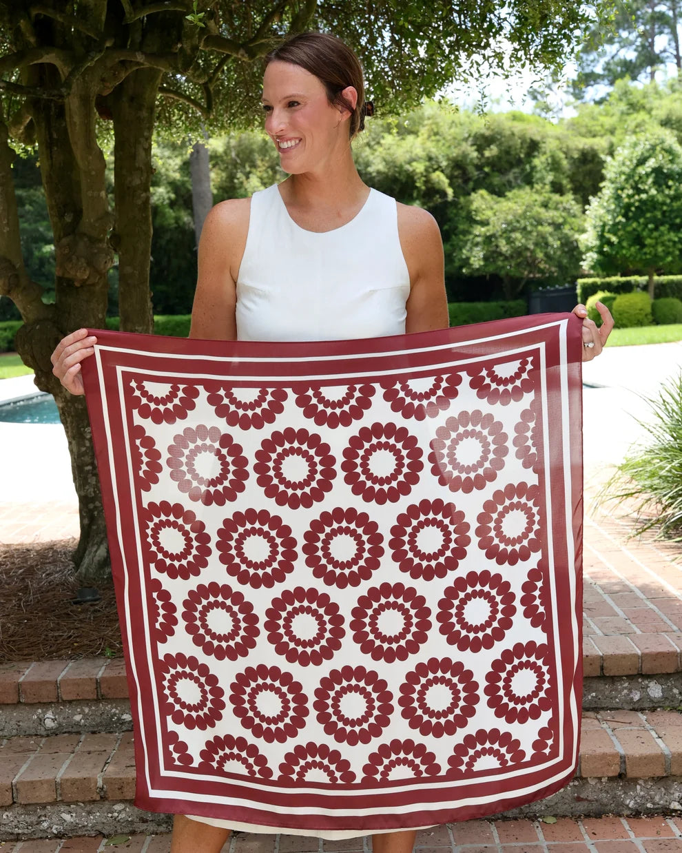Lucy Floral Scarf Large Maroon White
