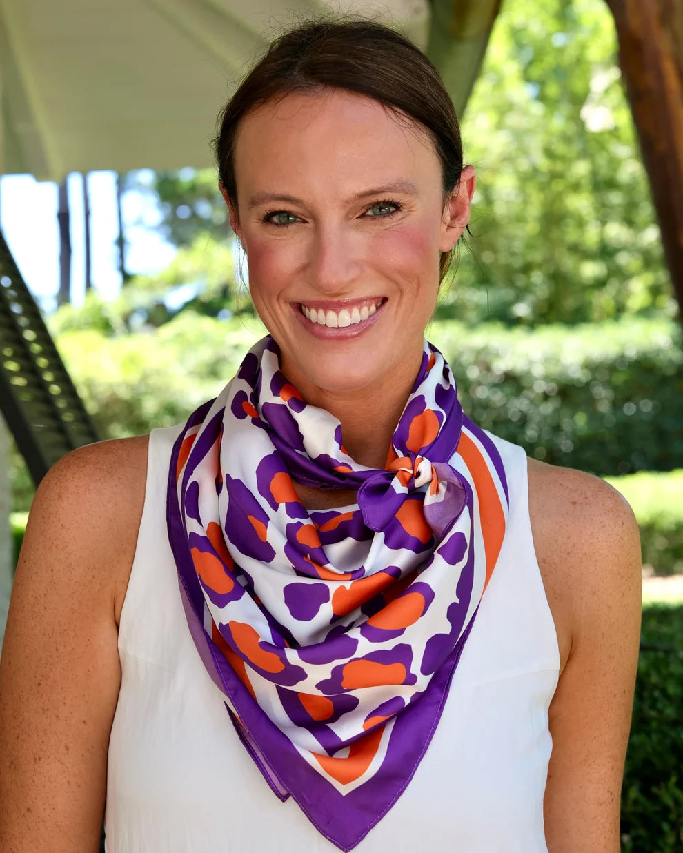 Meredith Spotted Scarf Large Purple Orange
