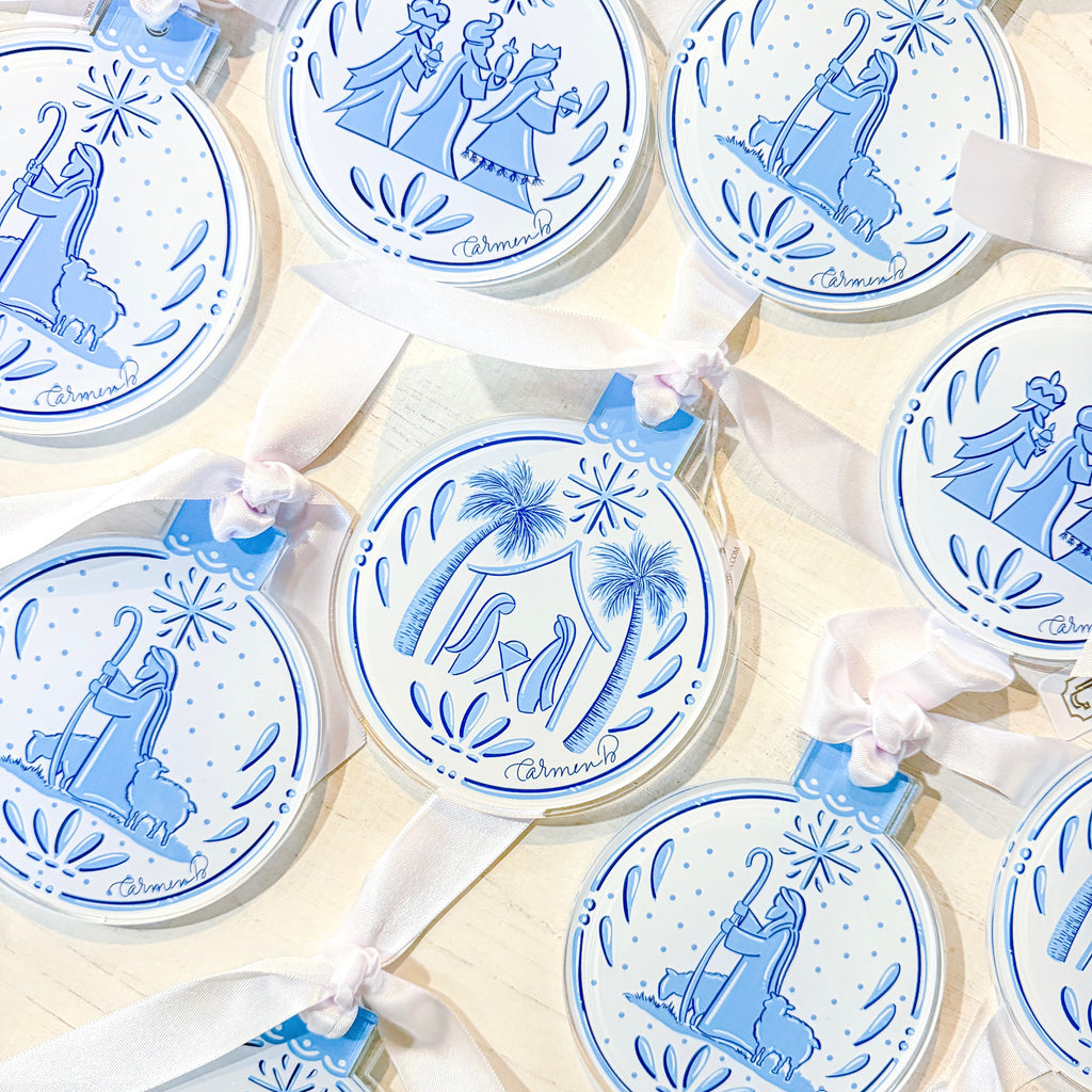 Blue & White Nativity Ornament