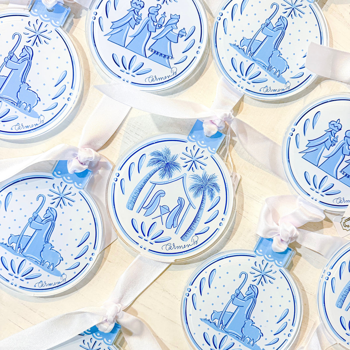 Blue & White Nativity Ornament
