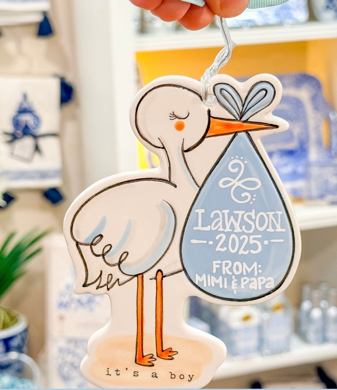 Stork It's A Boy Flat Ornament