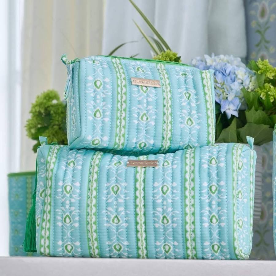 Rosemary Stripe Blue Signature Small Cosmetic Bag