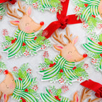 Reindeer Acrylic Christmas Ornament Green Stripe Scarf