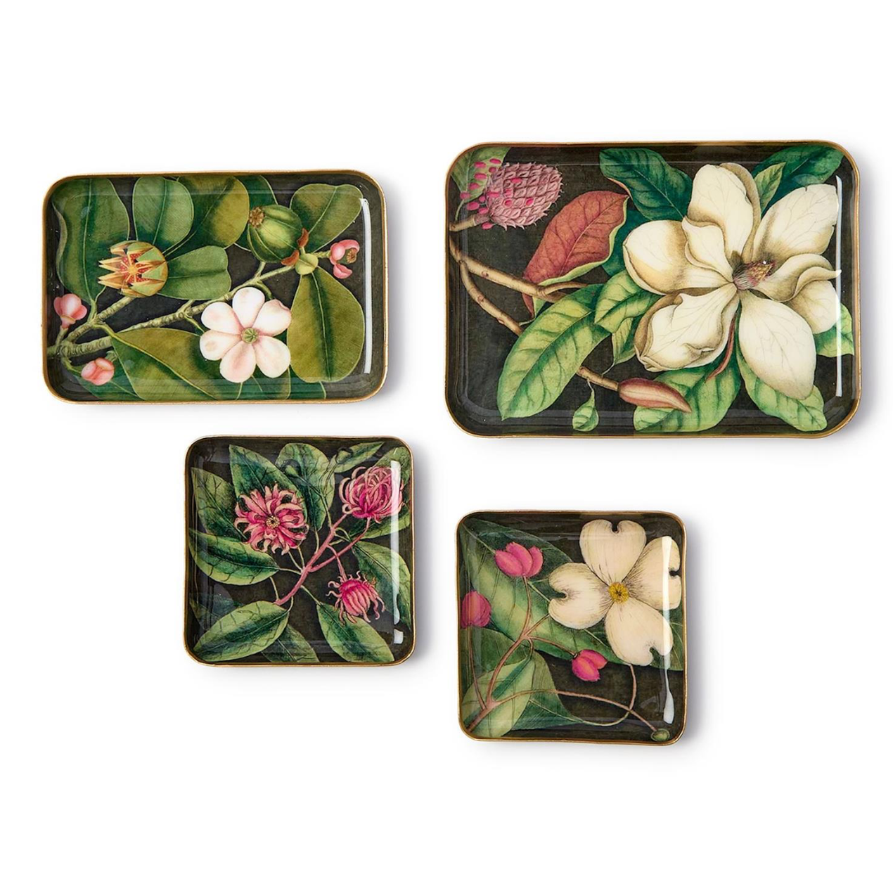 Vintage Floral Print Metal Trinket Desk Tray
