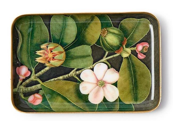 Vintage Floral Print Metal Trinket Desk Tray