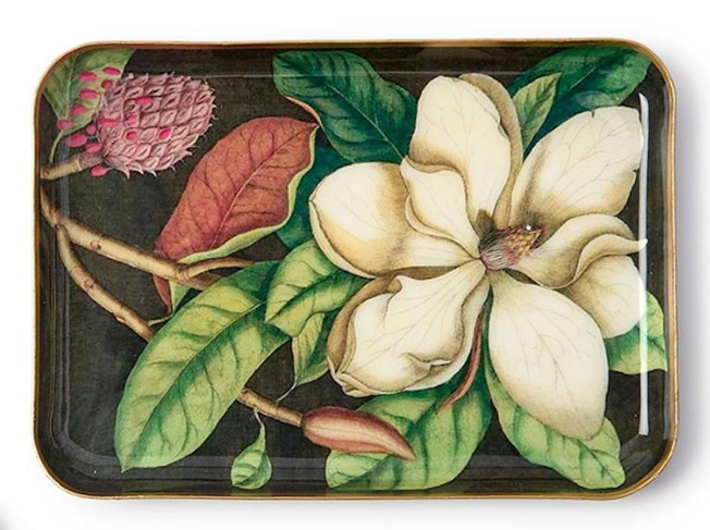 Vintage Floral Print Metal Trinket Desk Tray