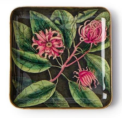 Vintage Floral Print Metal Trinket Desk Tray