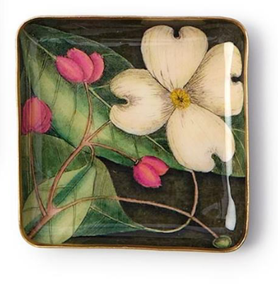 Vintage Floral Print Metal Trinket Desk Tray