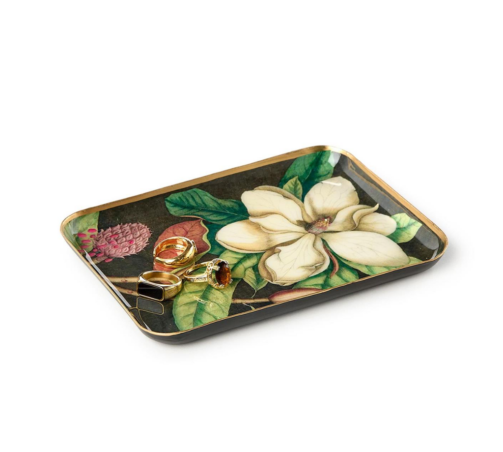 Vintage Floral Print Metal Trinket Desk Tray