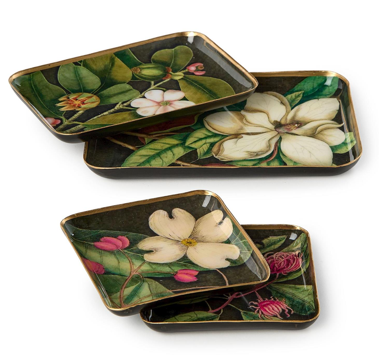 Vintage Floral Print Metal Trinket Desk Tray