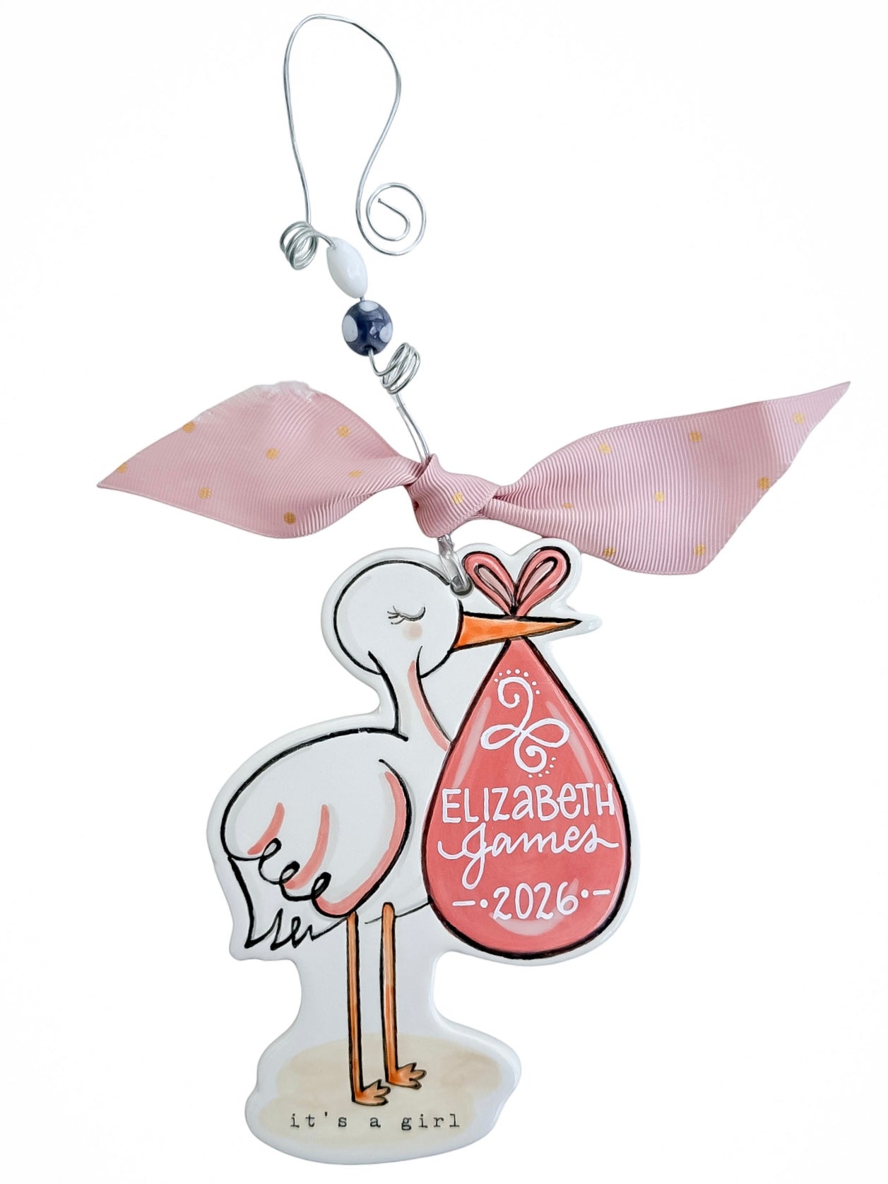 Stork It's A Girl Flat Ornament