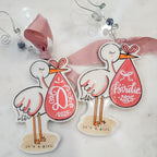 Stork It's A Girl Flat Ornament
