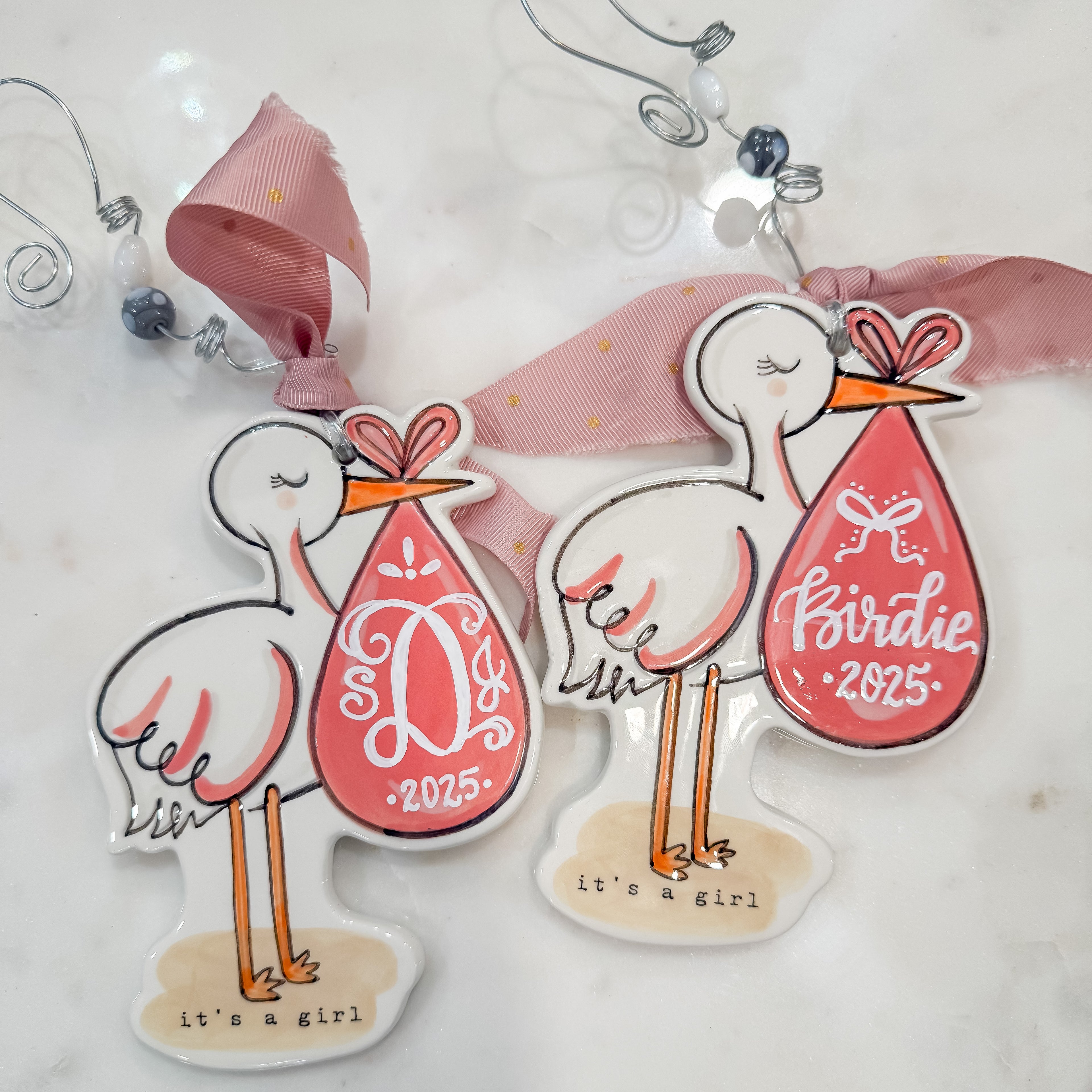 Stork It's A Girl Flat Ornament