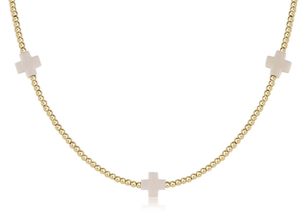 choker signature cross gold pattern 2mm bead - off-white
