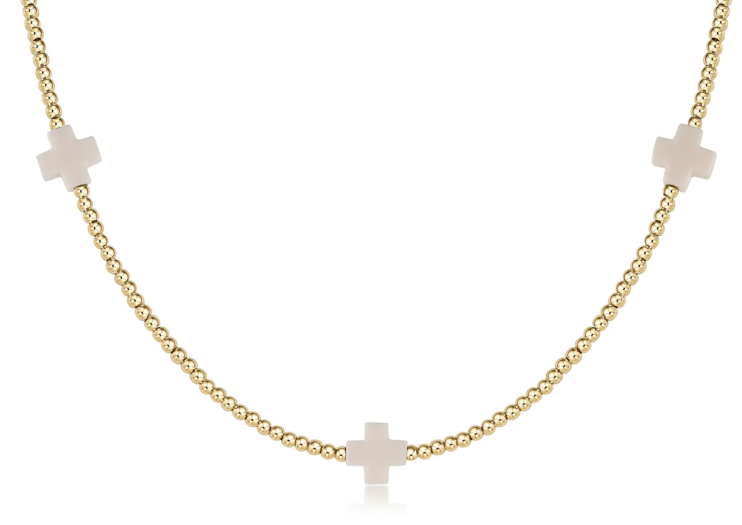 choker signature cross gold pattern 2mm bead - off-white