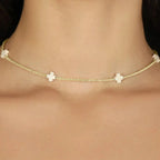 choker signature cross gold pattern 2mm bead - off-white