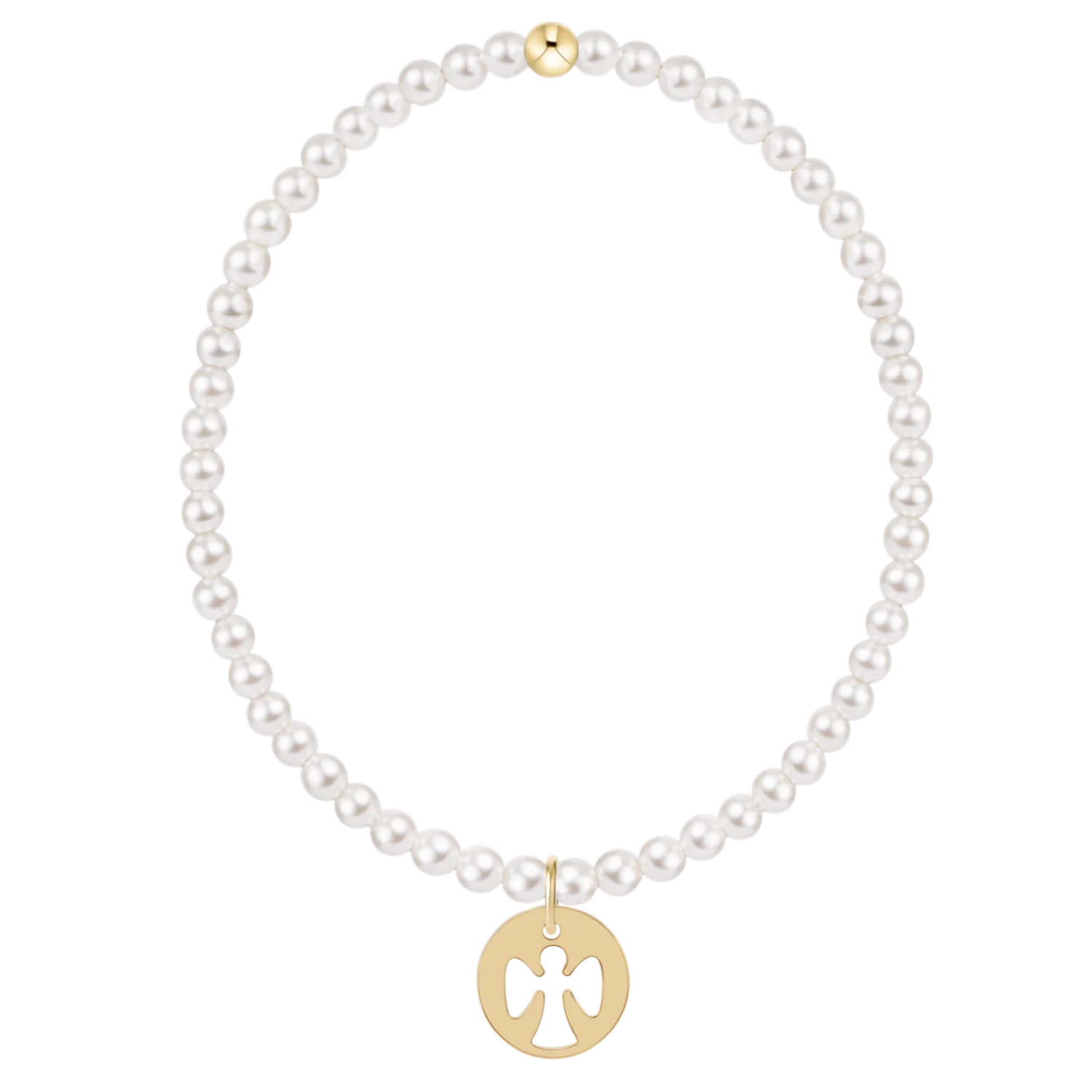 classic pearl 3mm bracelet - guardian angel gold disc