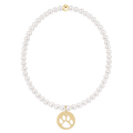 classic pearl 3mm bracelet - paw print gold disc