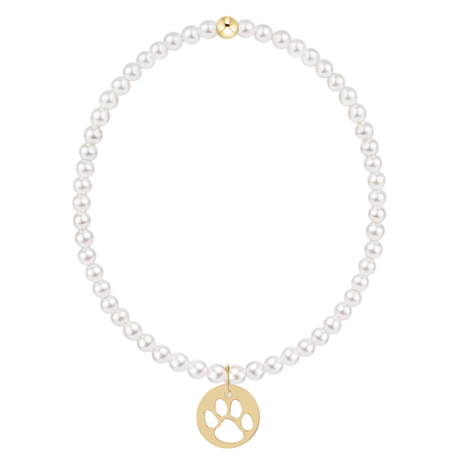 classic pearl 3mm bracelet - paw print gold disc