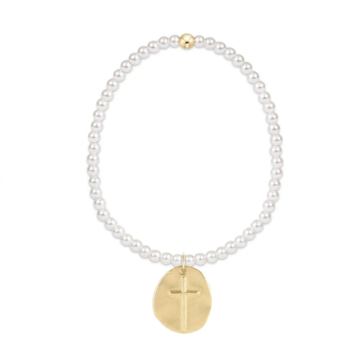 classic pearl 4mm bracelet - inspire gold disc