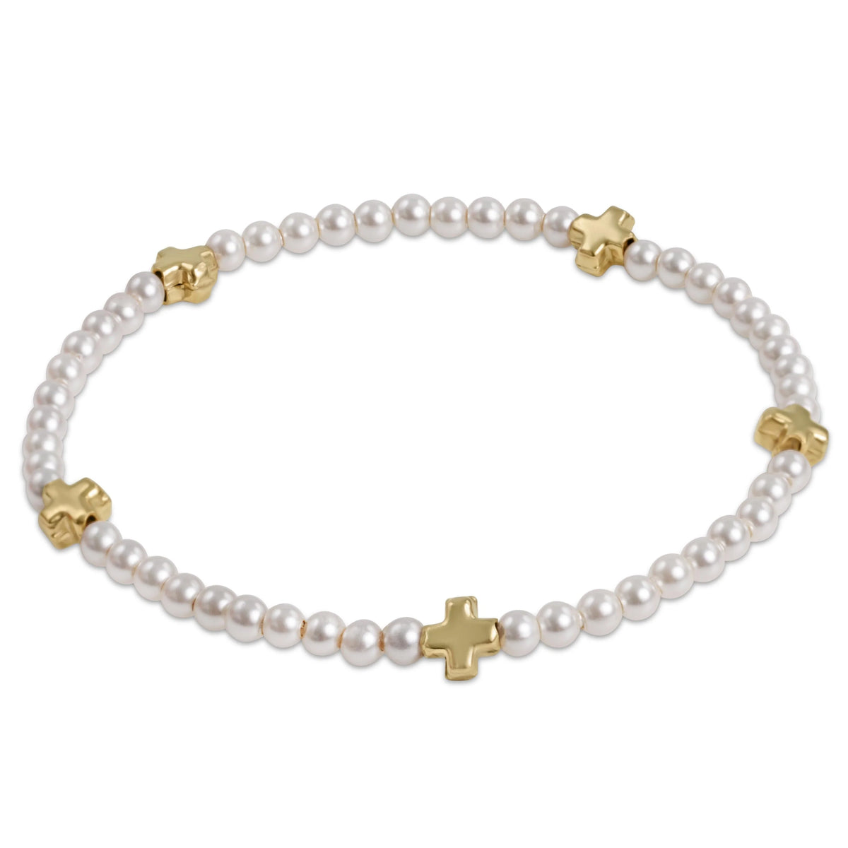 egirl signature cross small 3mm pearl bracelet - gold