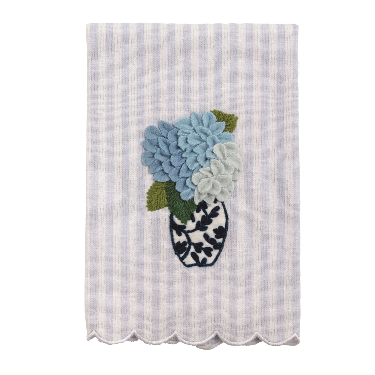 Embroidered Hydrangea Tea Towel