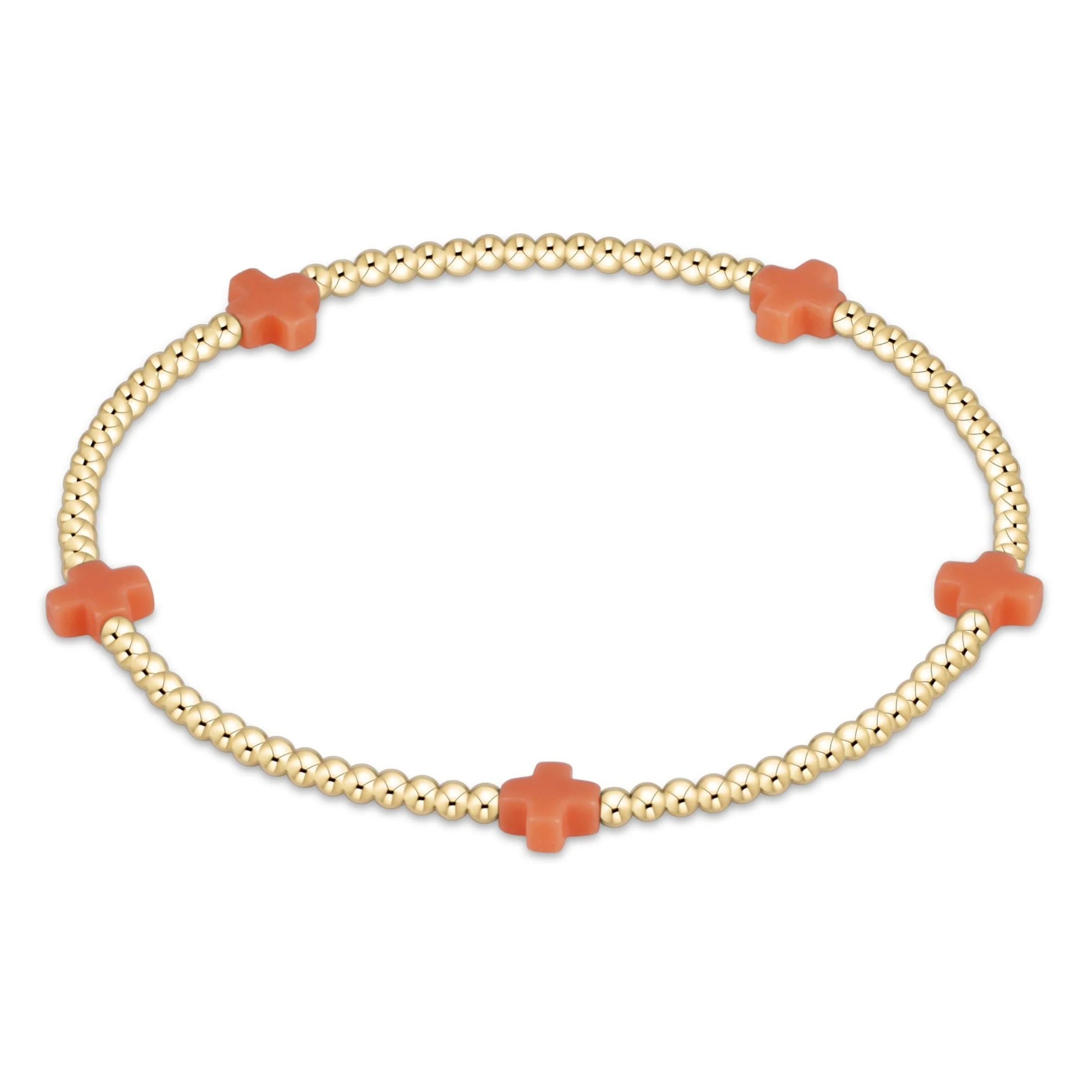 small signature cross 2mm gold bracelet coral