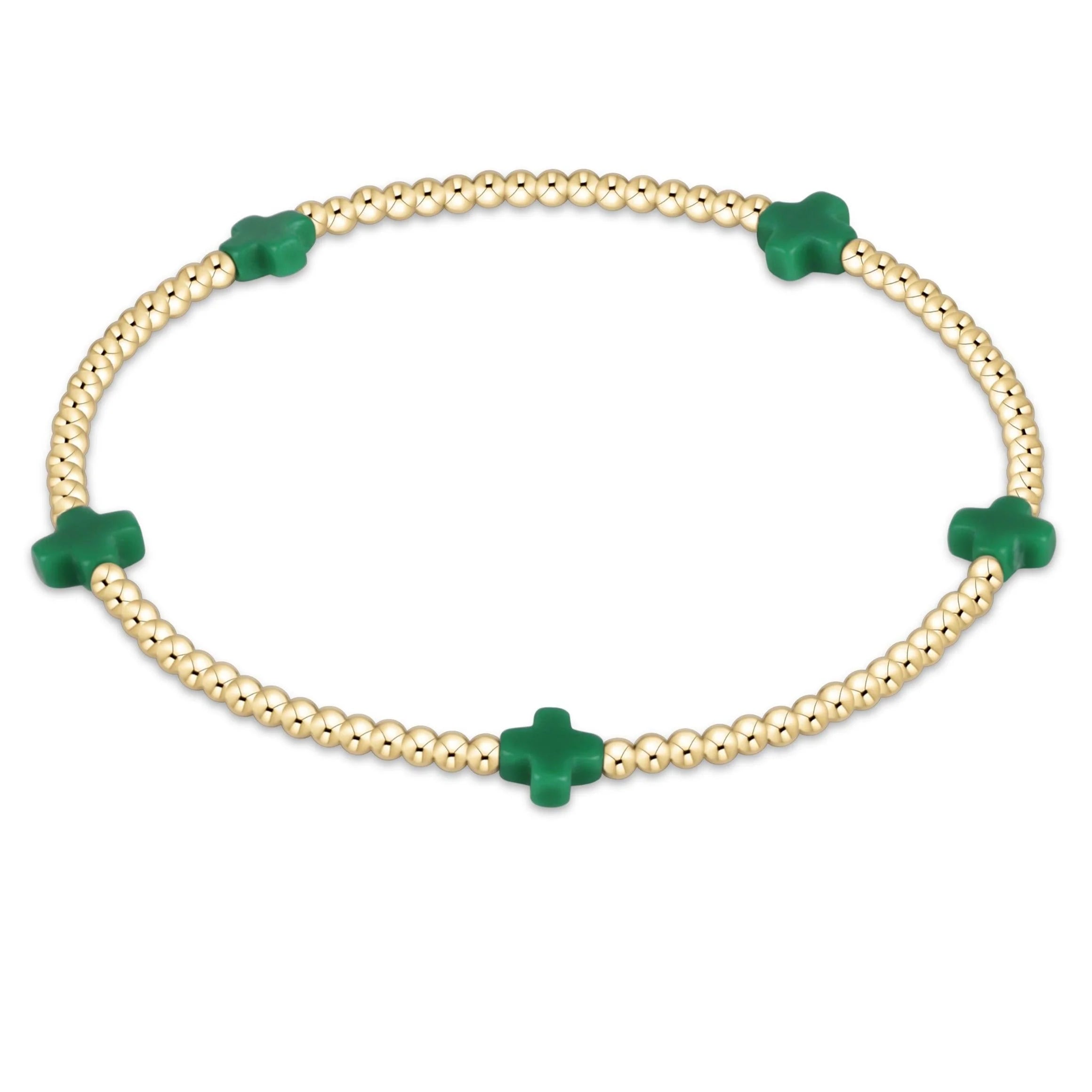small signature cross 2mm gold bracelet emerald