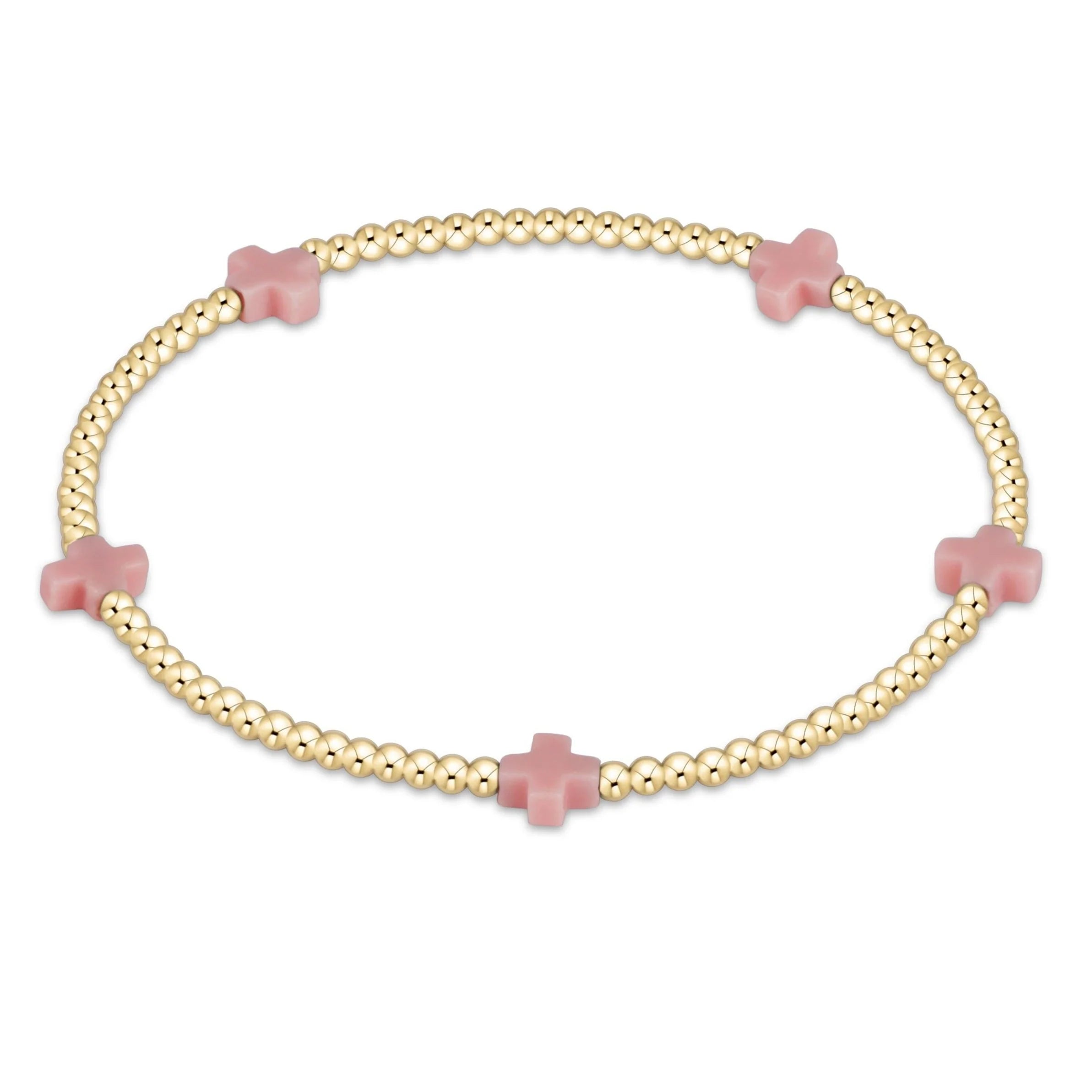 small signature cross 2mm gold bracelet light pink
