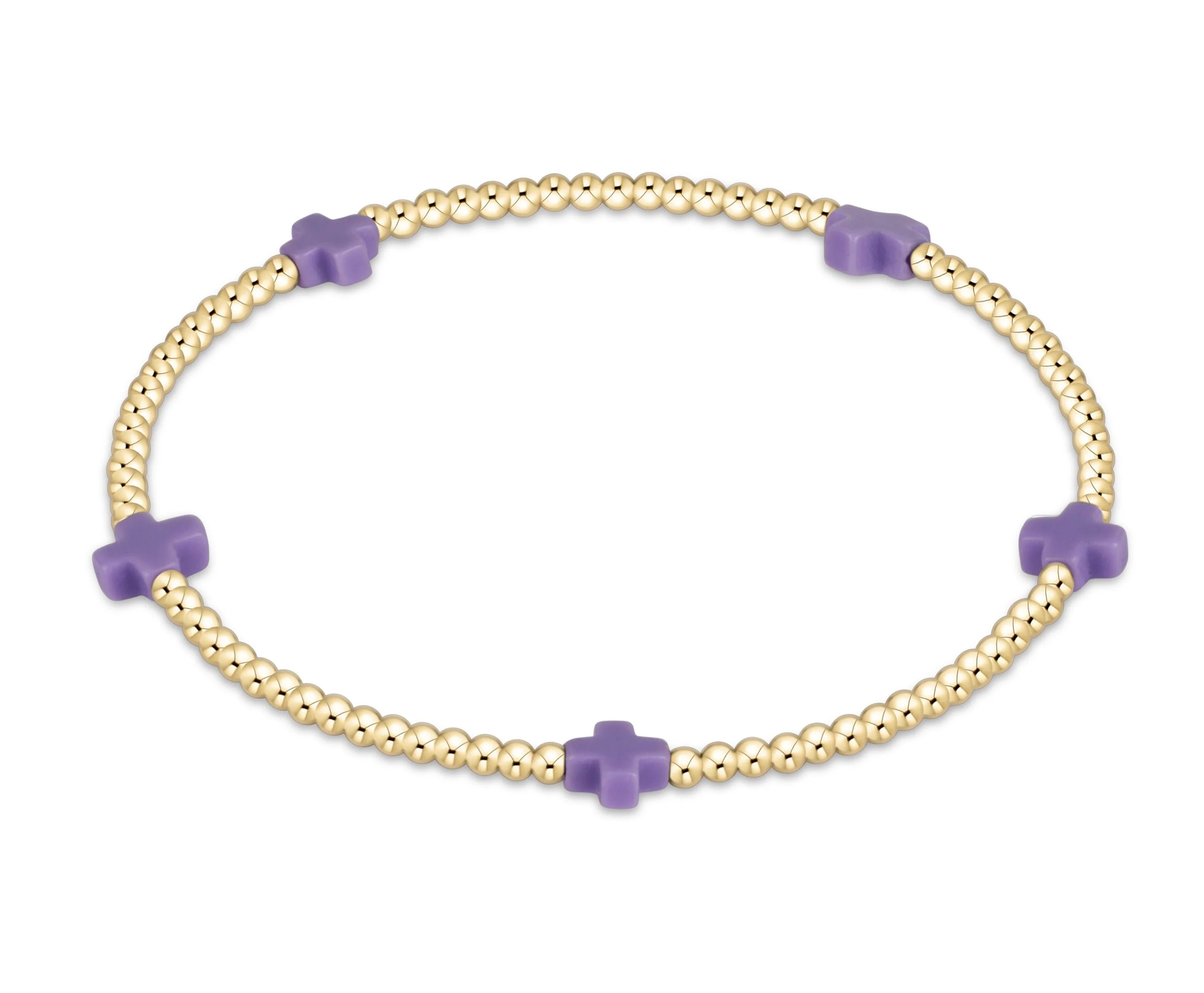 small signature cross 2mm gold bracelet purple