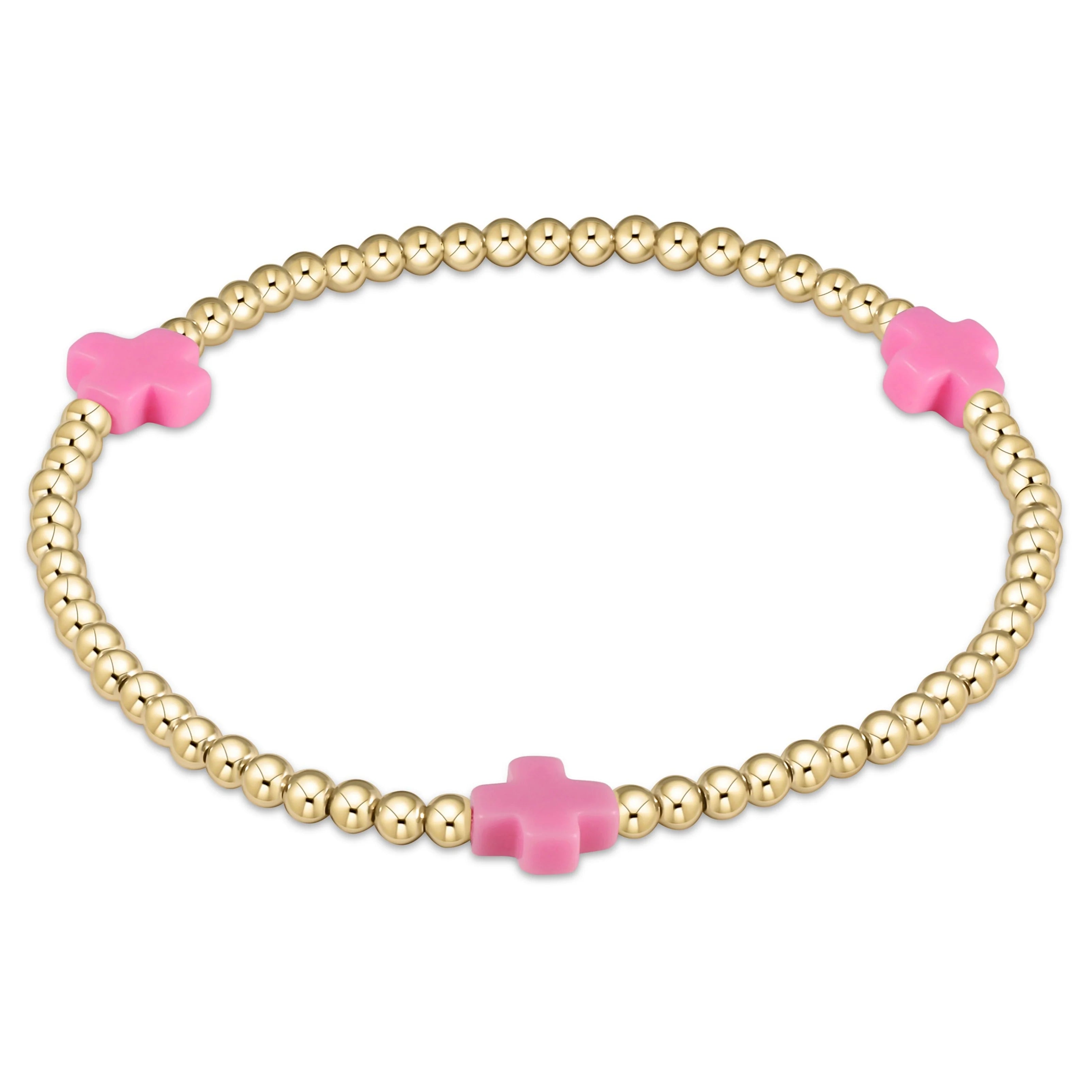 signature cross 3mm gold bracelet bright pink