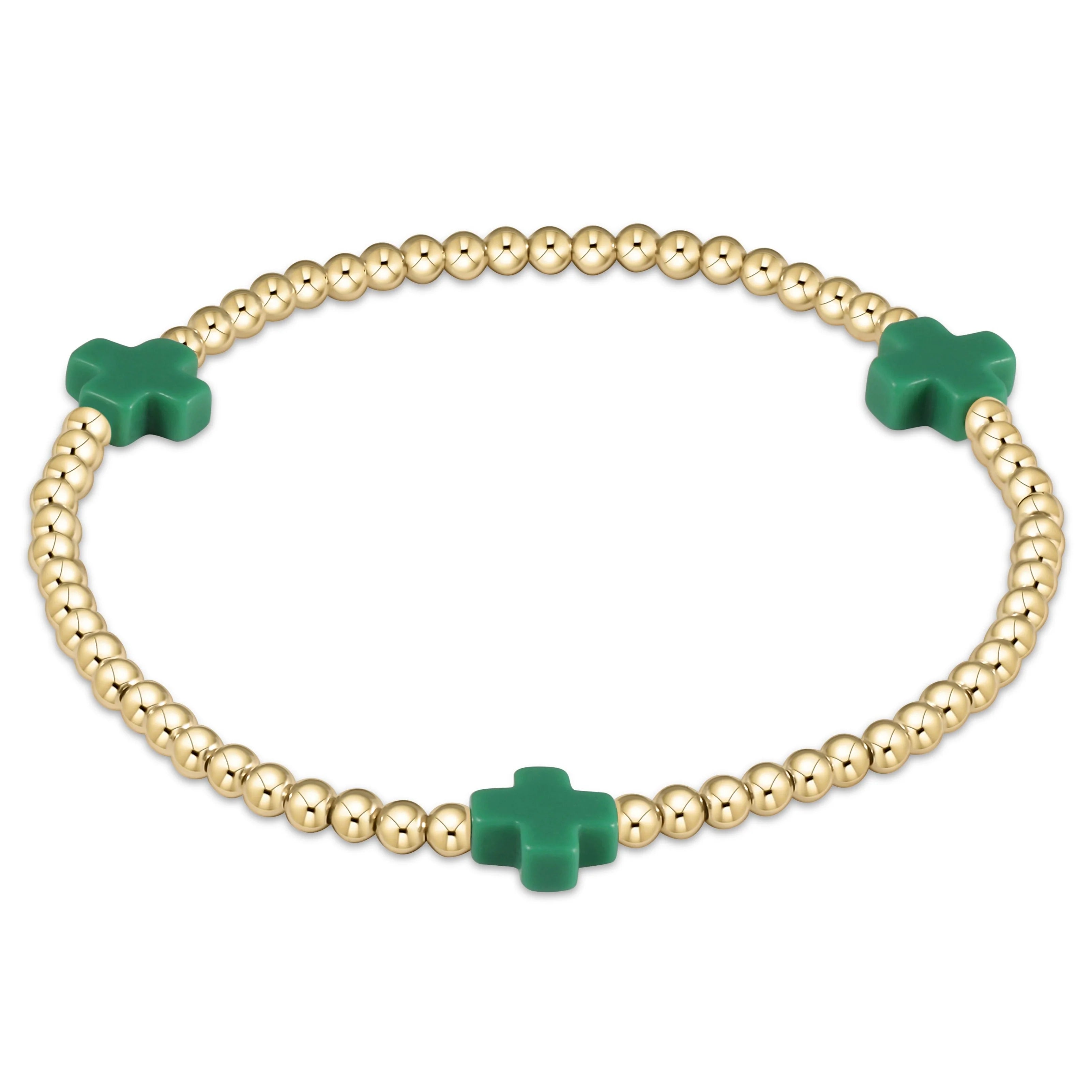signature cross 3mm gold bracelet emerald
