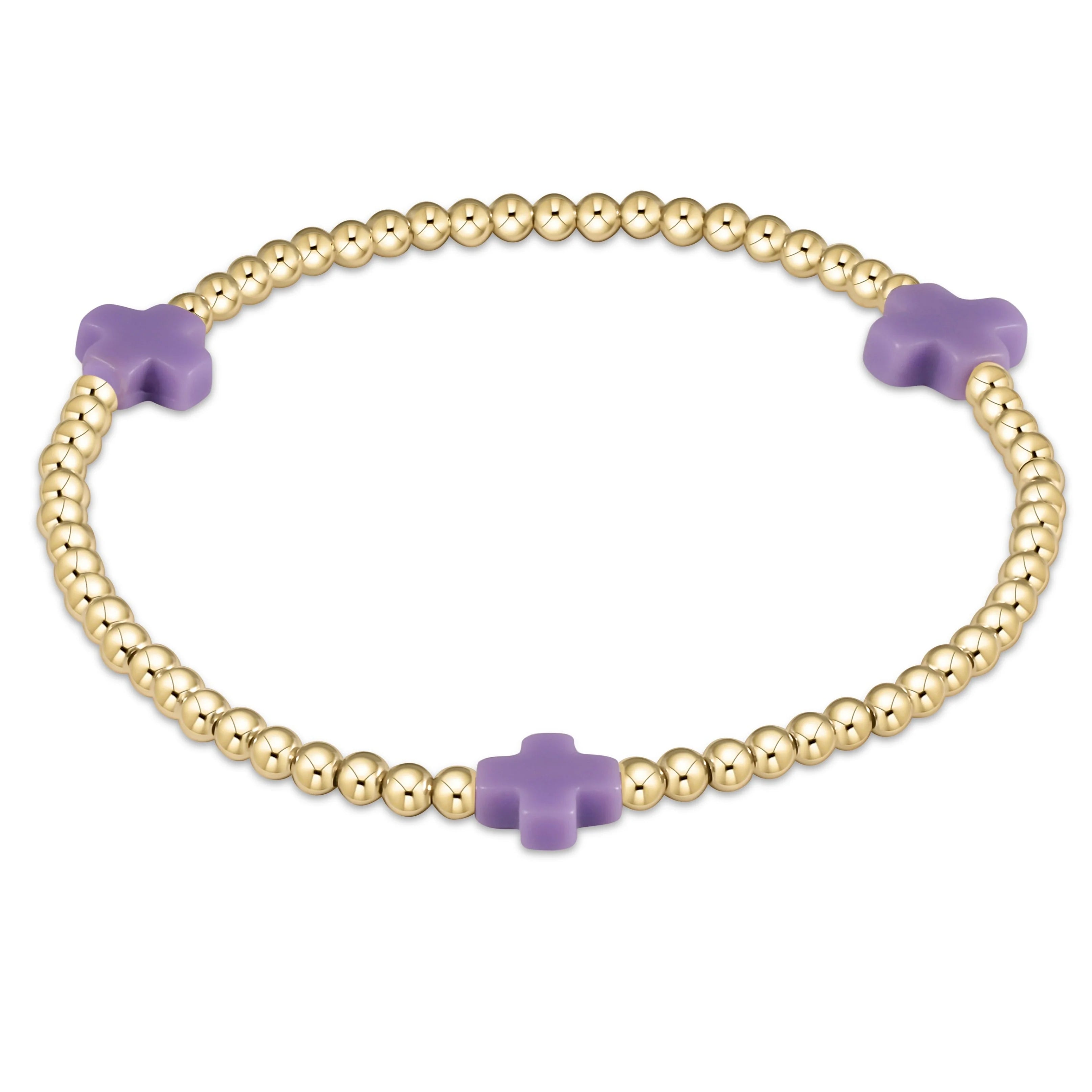 signature cross 3mm gold bracelet purple