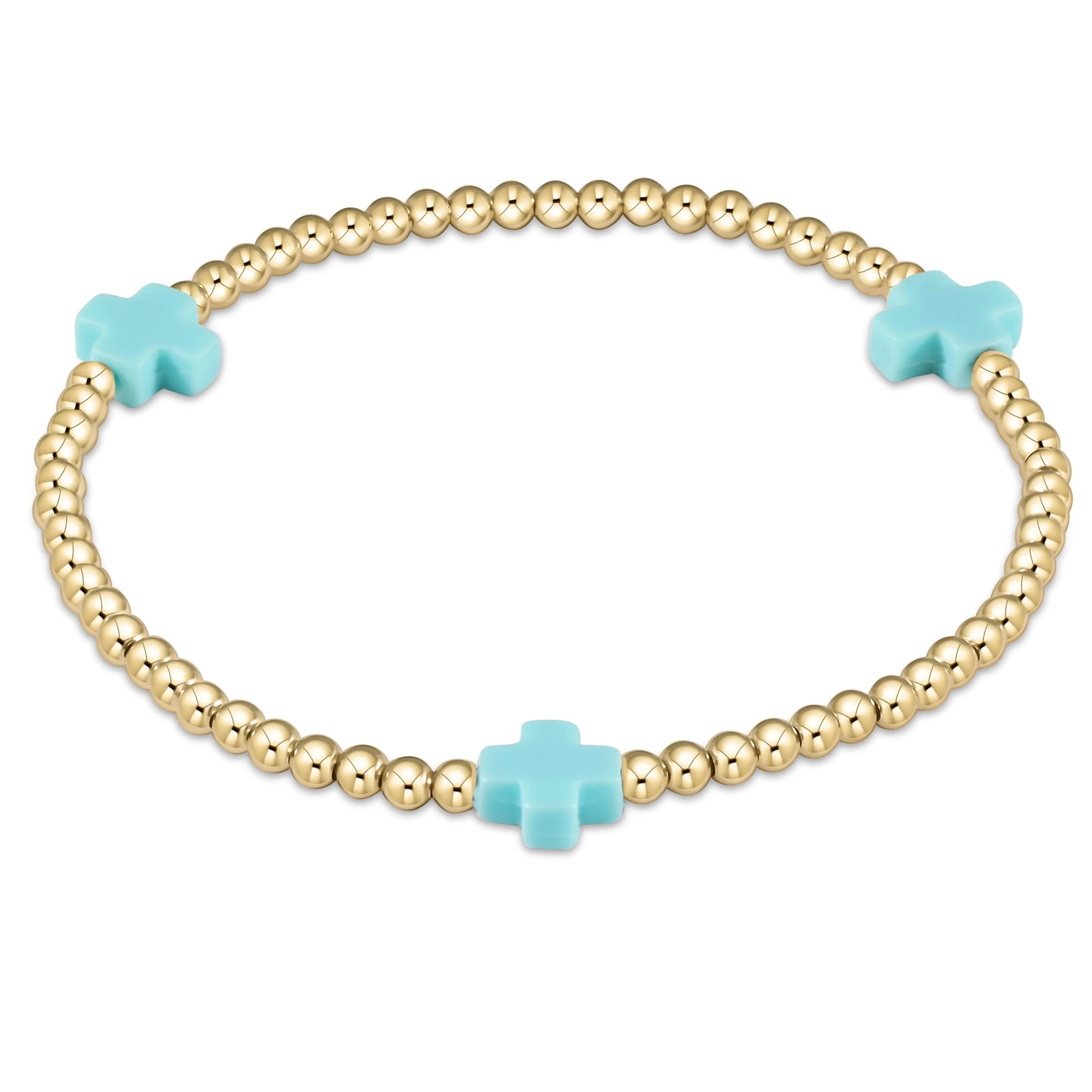 signature cross 3mm gold bracelet turquoise
