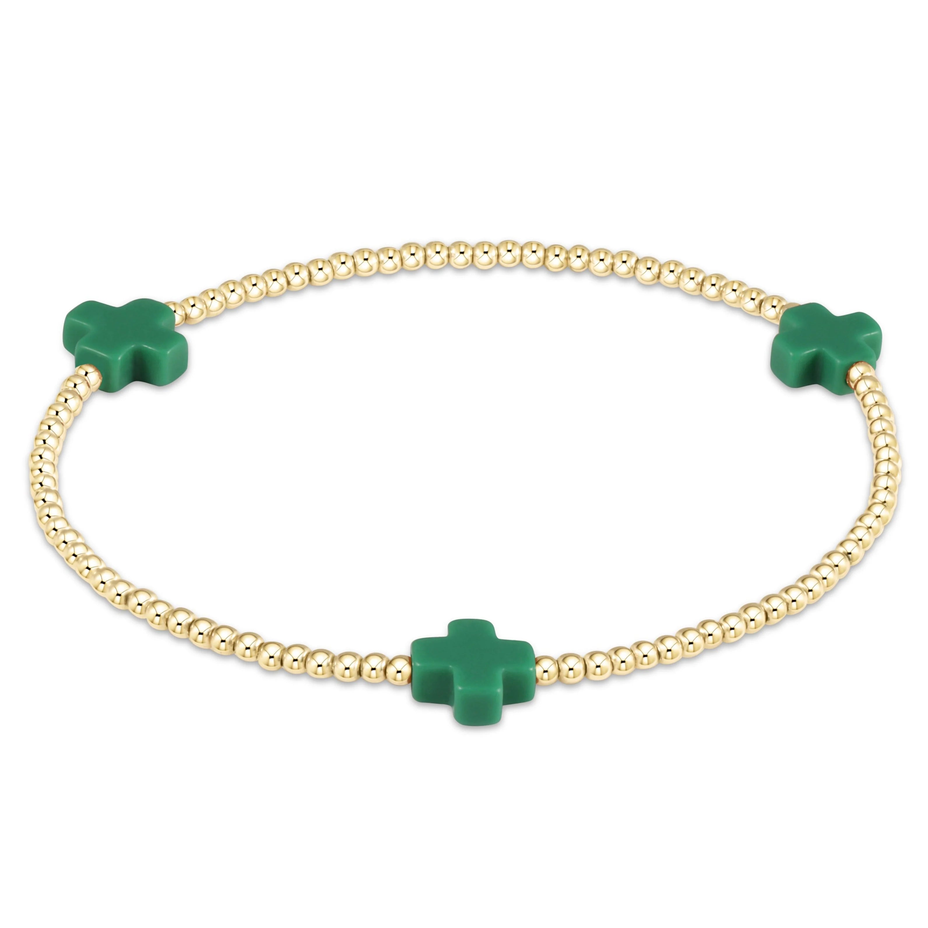 signature cross 2mm gold bracelet emerald